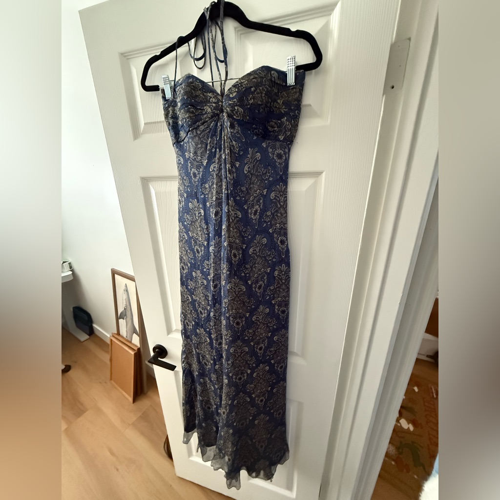 Laundry By Shelli Segal Blue And Gold Strapless Dress
